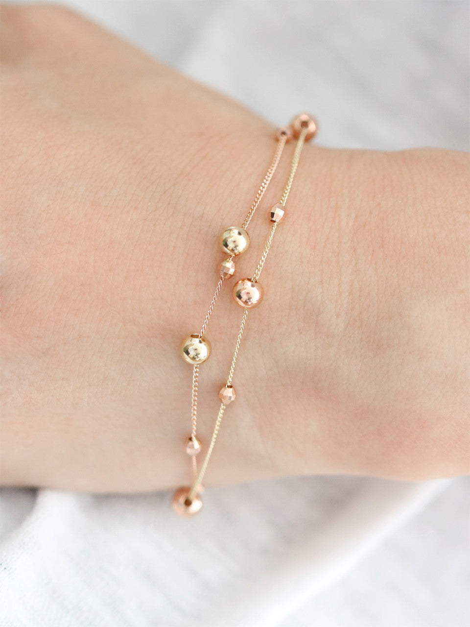 14K Gold Mix Round Ball Bracelet