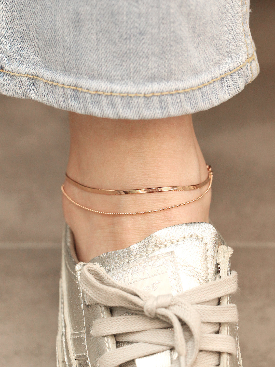 14K 18K Gold Snake Ball Anklet