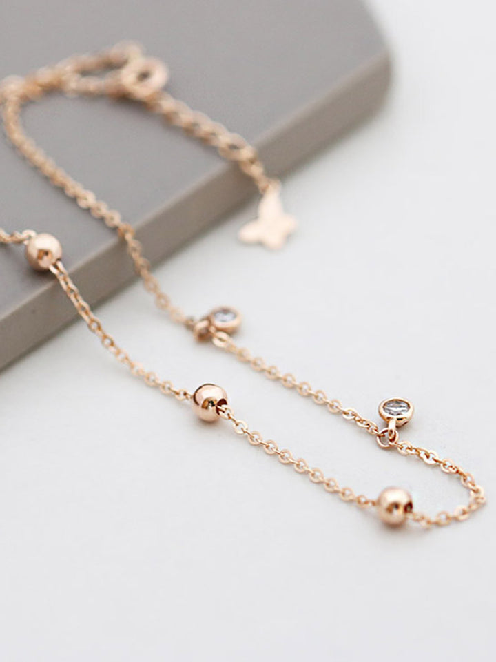 14K Gold Ball Cubic Anklet