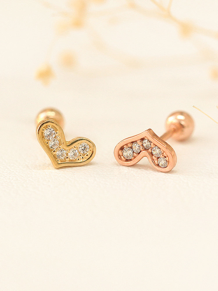 14K gold Lovely Heart cartilage earring 20g