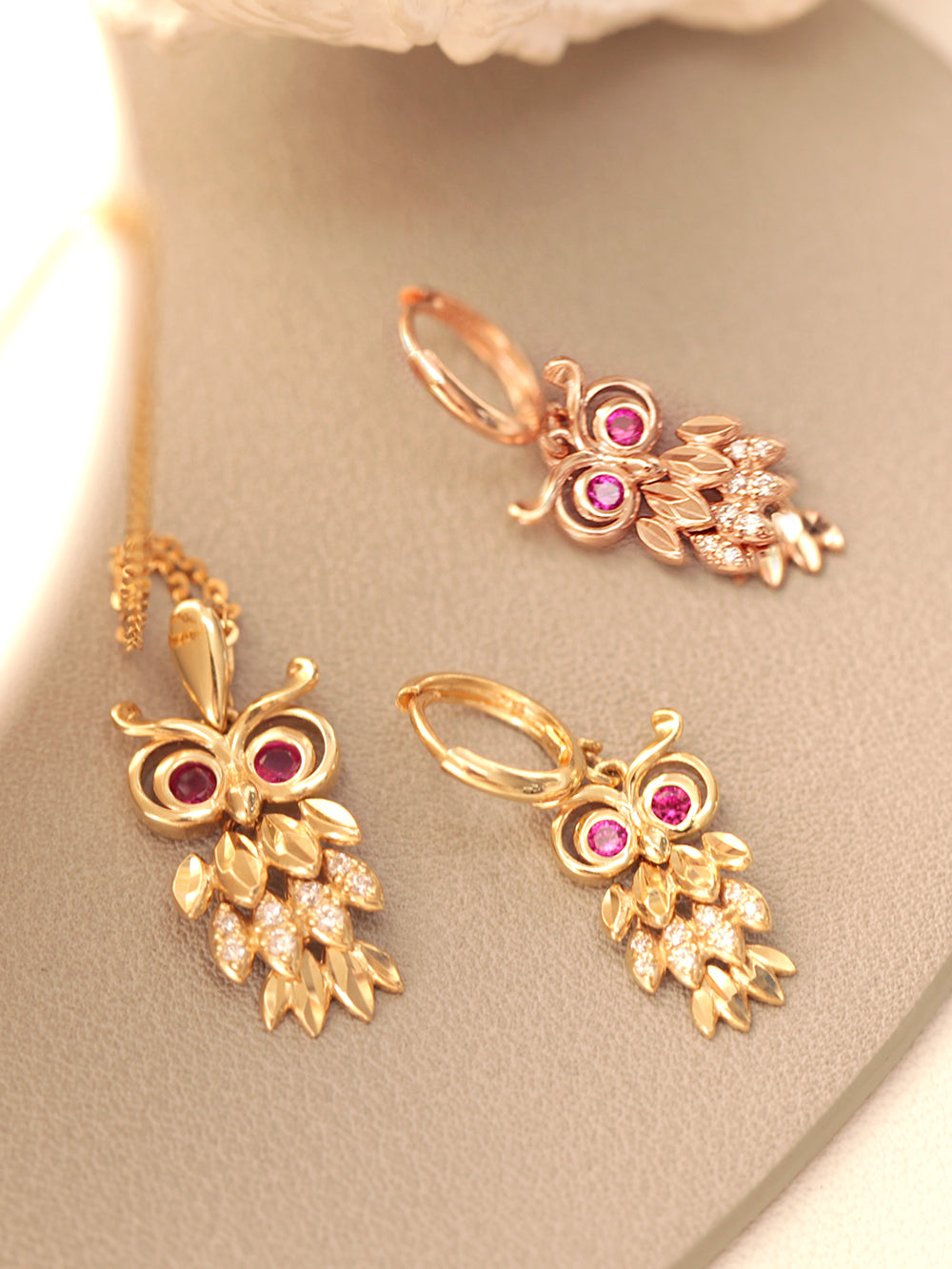 14K 18K Gold Owl Necklace Pendant