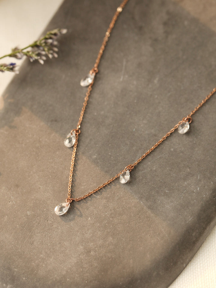 14K 18K Gold Crystal Water Drop Necklace