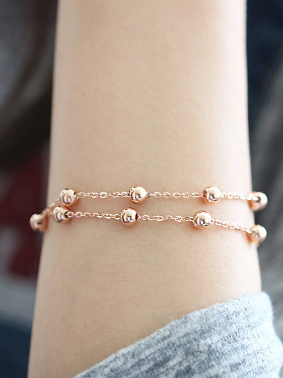 14K Gold Two Line Ball Bracelet