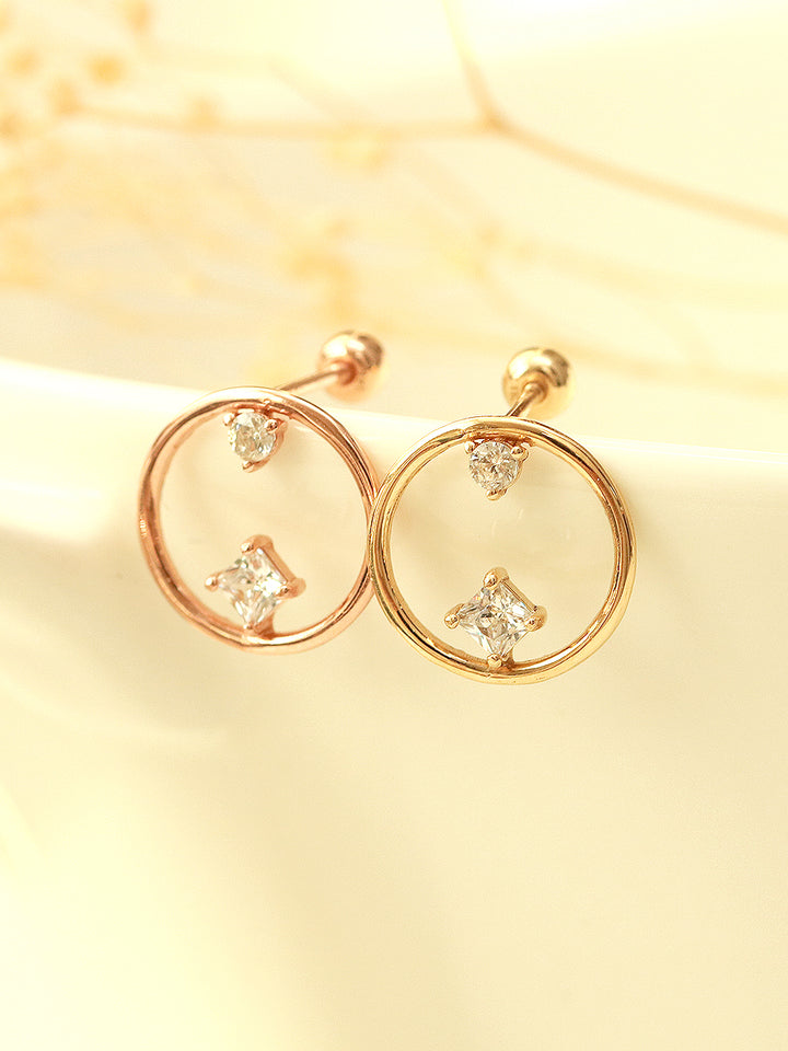 14K Gold Circle Point Cubic Cartilage Earring 20G18G