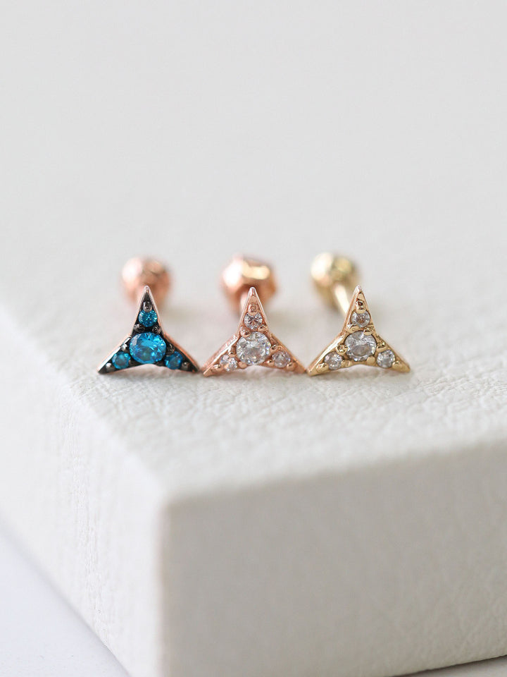 14K Gold Edge Cubic Triangle Cartilage Earring 18G16G