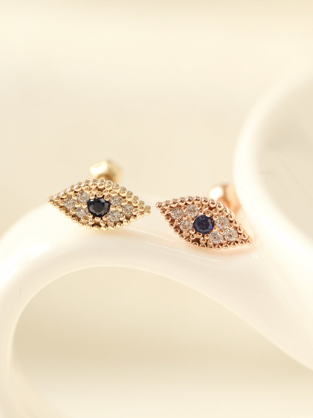 14K Gold Evil Eye Cubic Cartilage Earring 18G16G