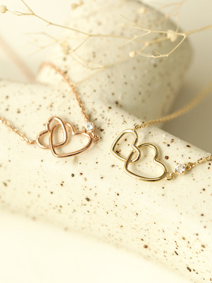 14K 18K Gold Mini Double Heart Necklace