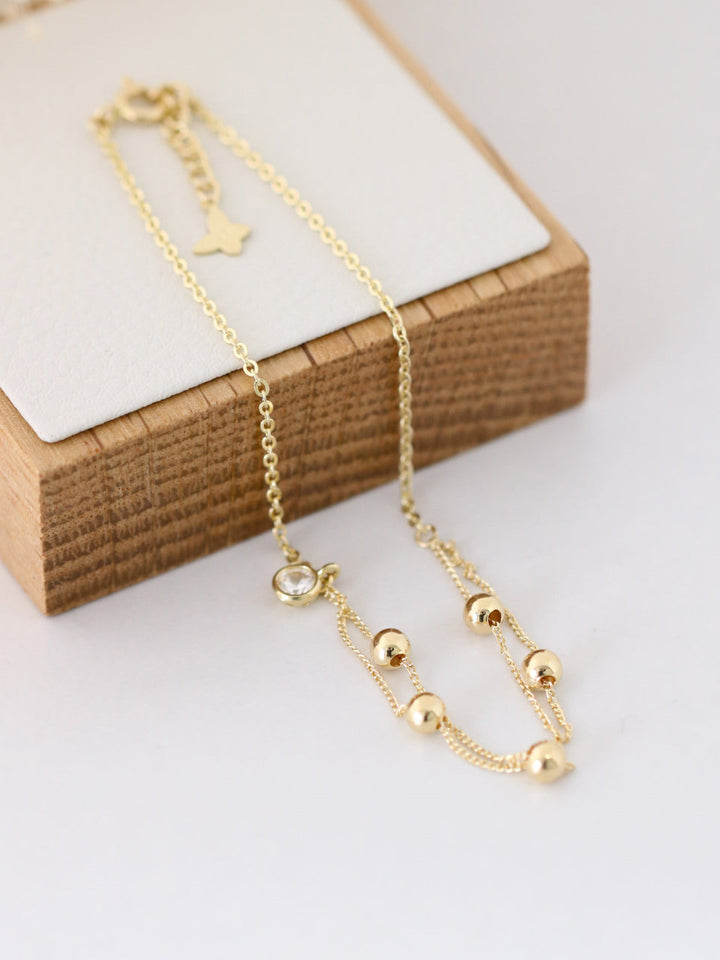 14K Gold Layered Ball Cubic Anklet