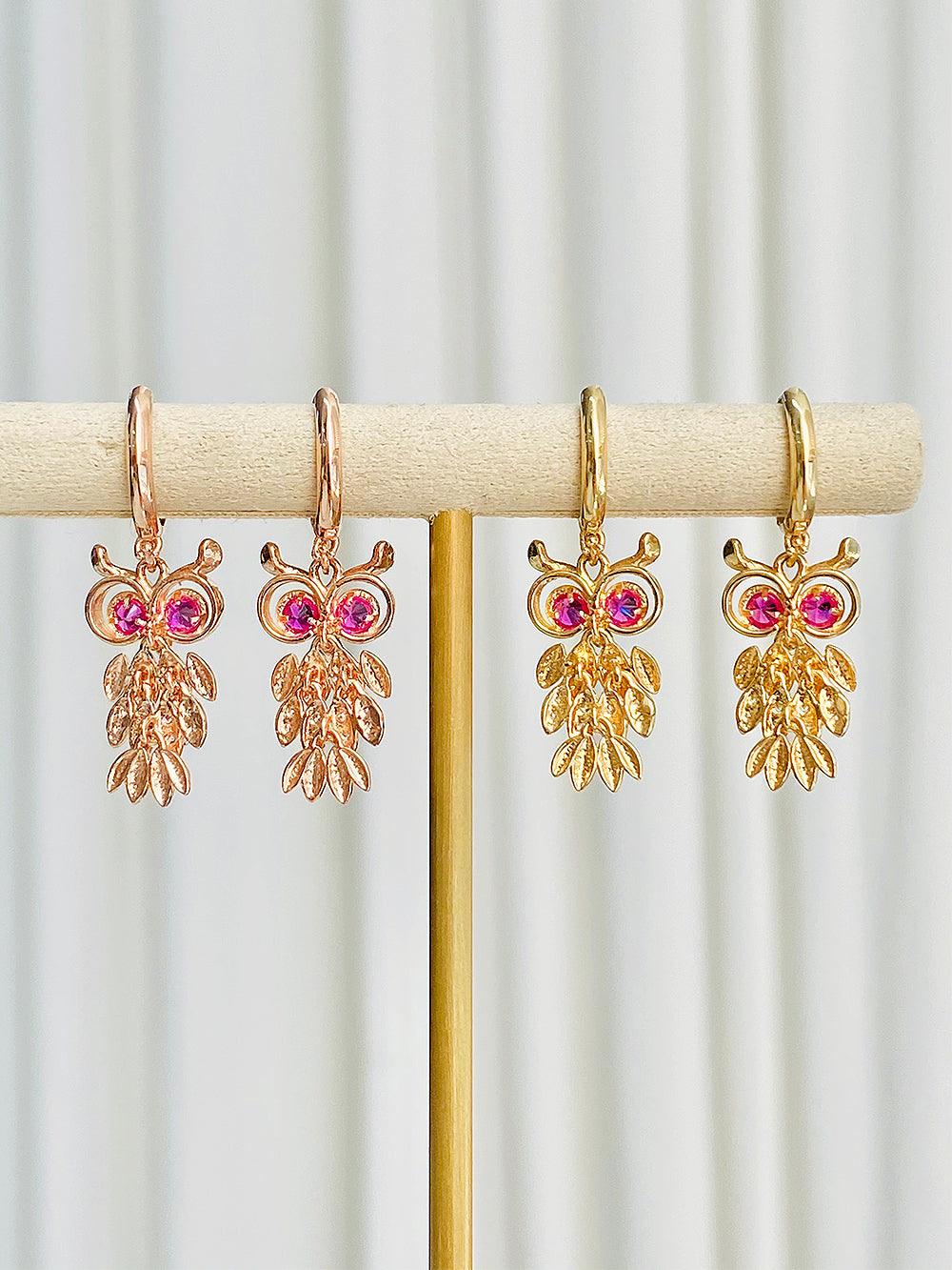 14K 18K Gold Owl Hoop Earring