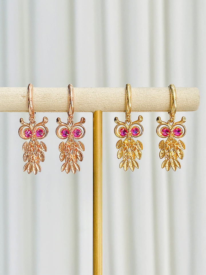 14K 18K Gold Owl Hoop Earring