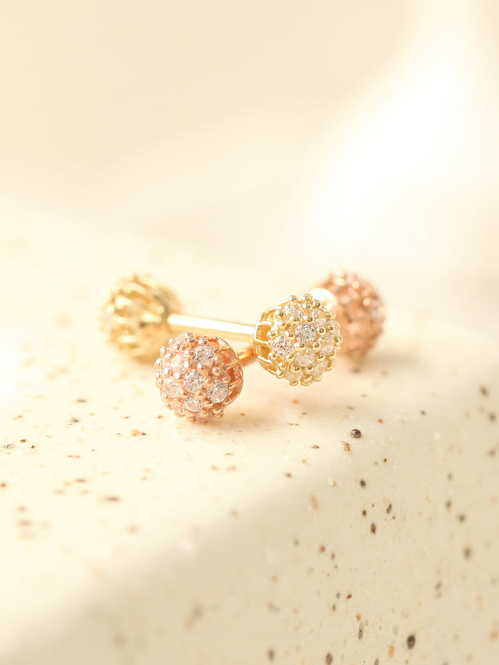 14K Gold Double Cubic Ball Cartilage Earring 18G