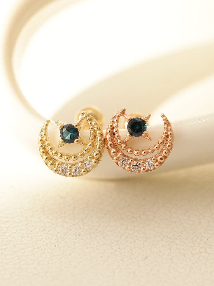 14K Gold Antique Cubic Moon Cartilage Earring 20G