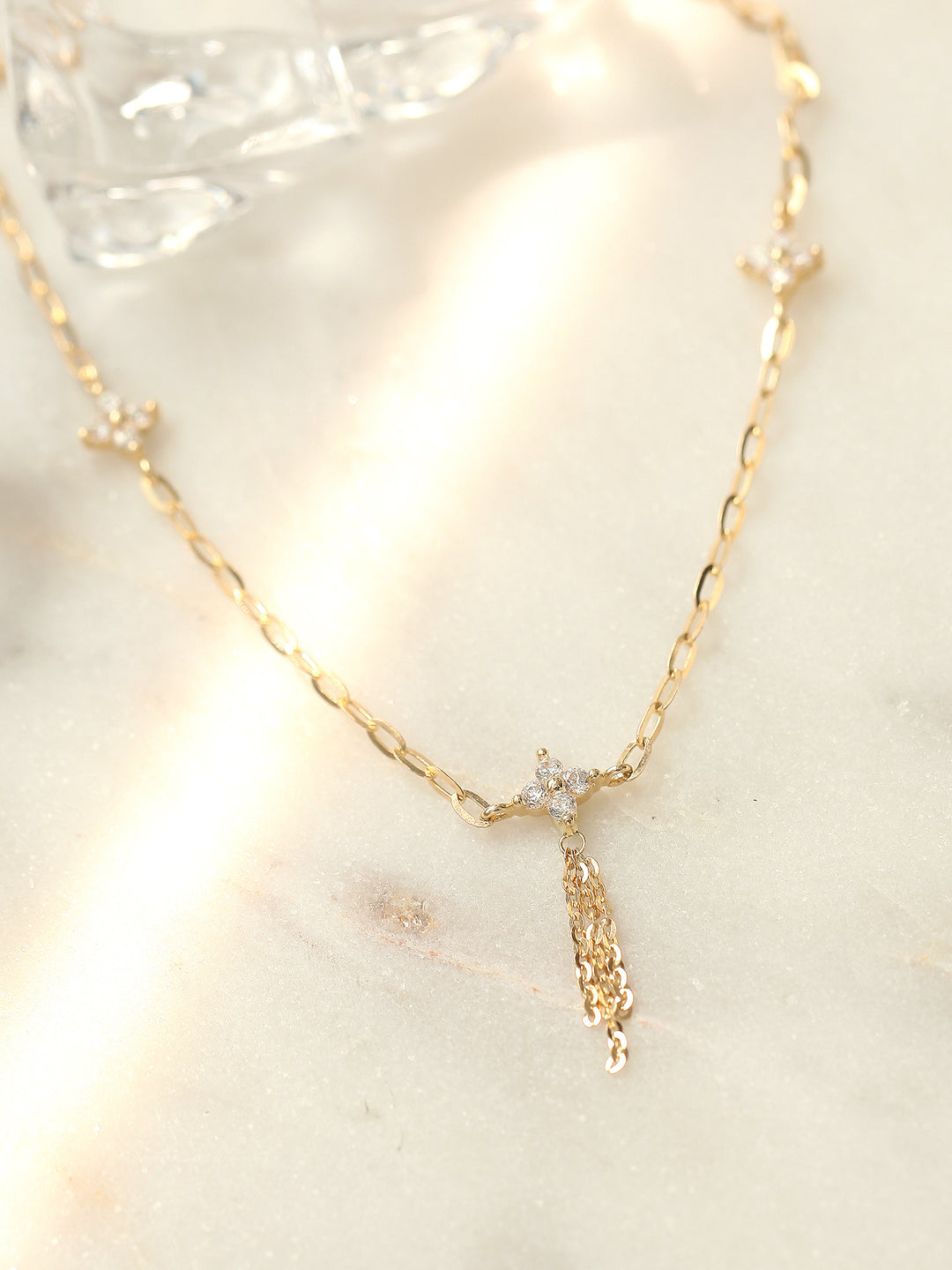 14K Gold Cubic Flower Chain Anklet