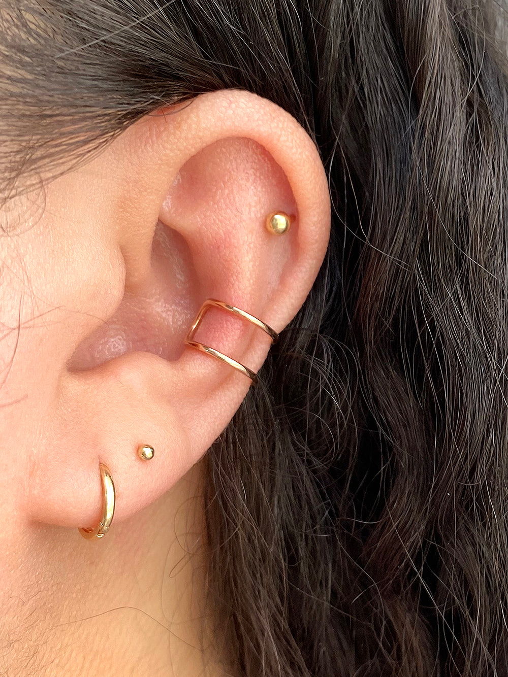 14K Gold Double Hoop Ear Cuff