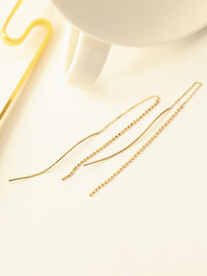 14K Gold Wave Threader Long Chain Threader Earring