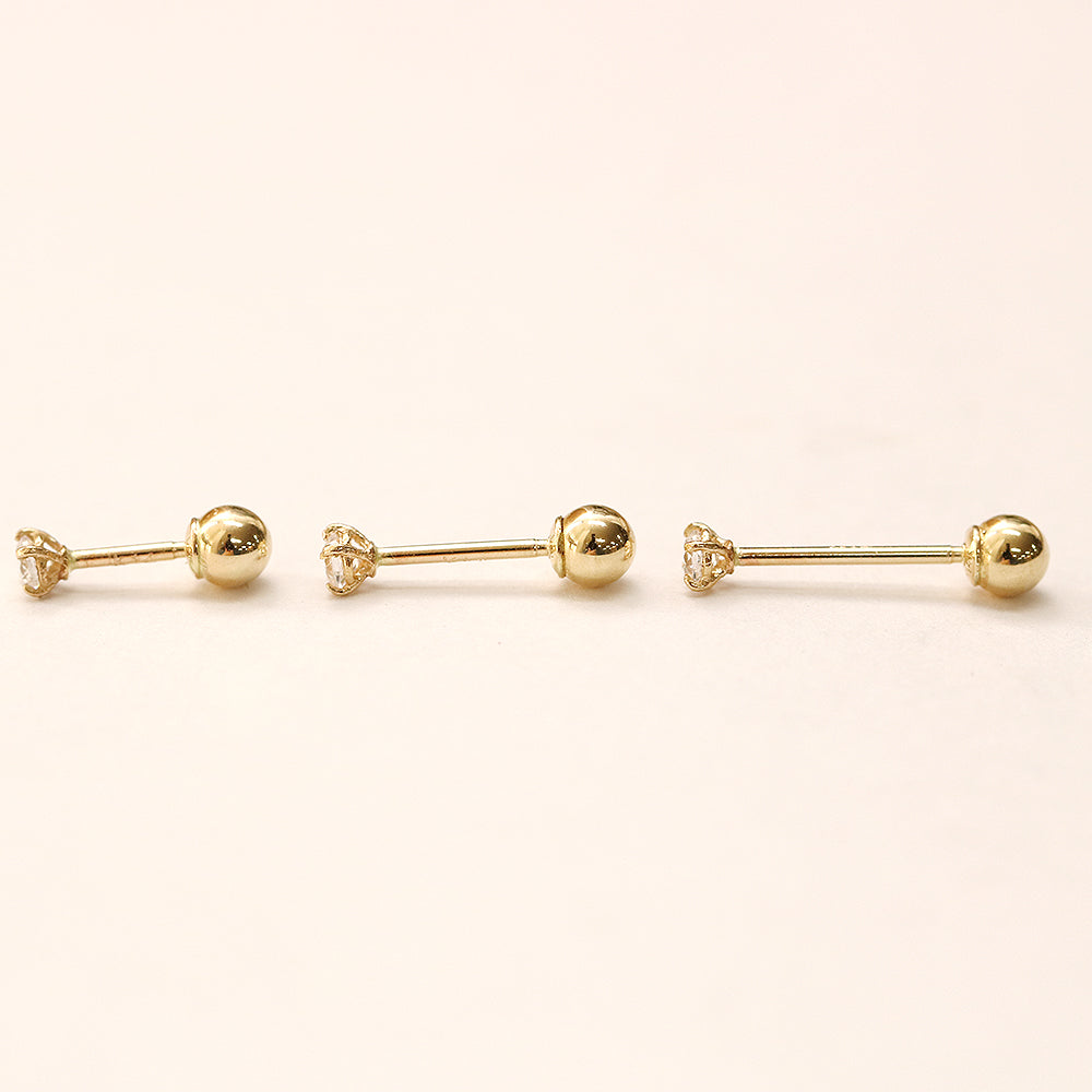 14K Gold Bling Cubic 4 Prong Cartilage Earring 20G