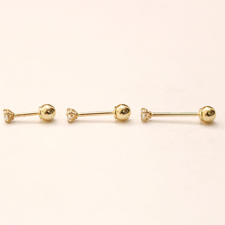 14K Gold Bling Cubic 4 Prong Cartilage Earring 20G