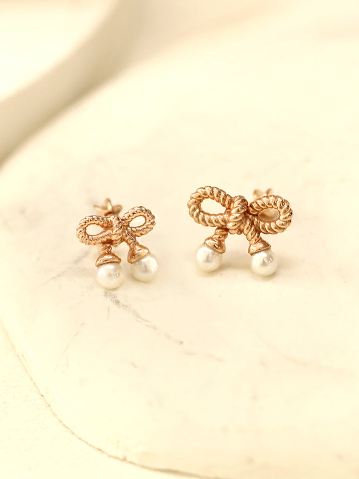 14K Gold Twist Ribbon Pearl Cartilage Earring 18G16G