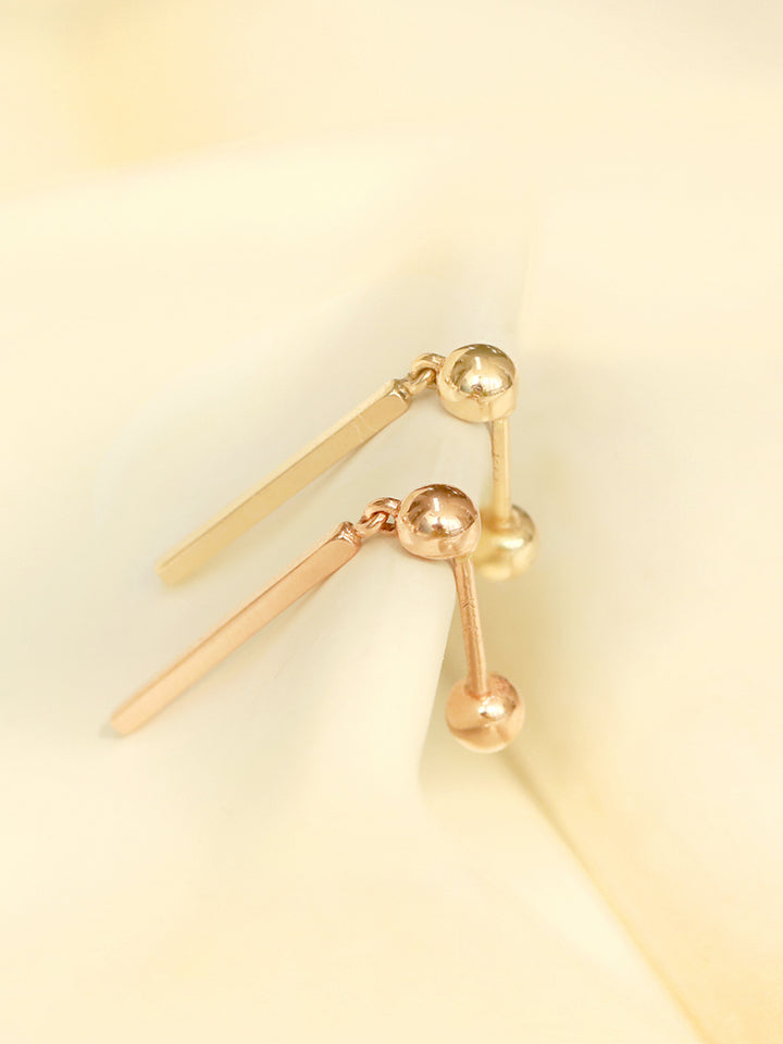 14K Gold Ball Long Stick Cartilage Earring 20G18G16G