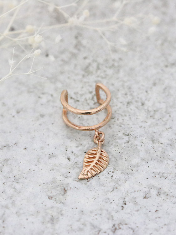 14K Gold bohemian dangle leaf ear cuff