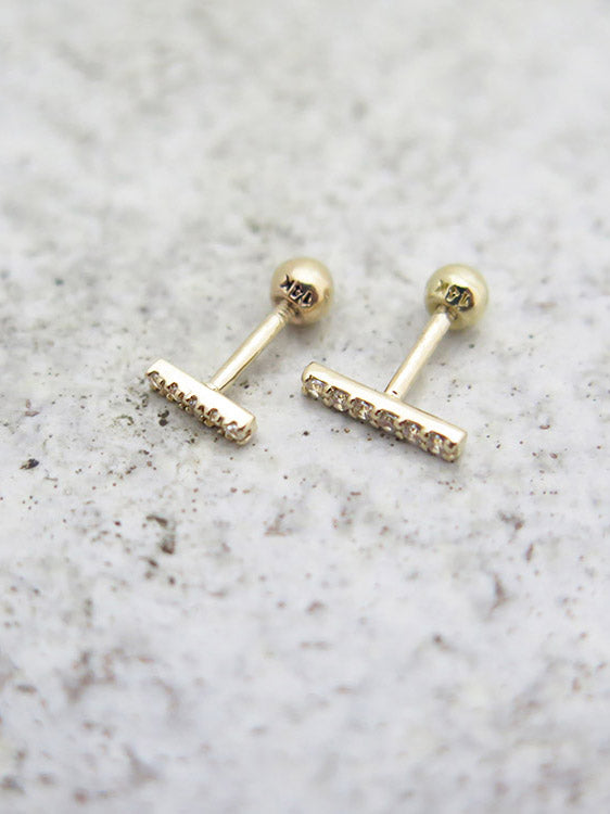 14K Gold CZ Stick Cartilage Earring S,L 18G16G