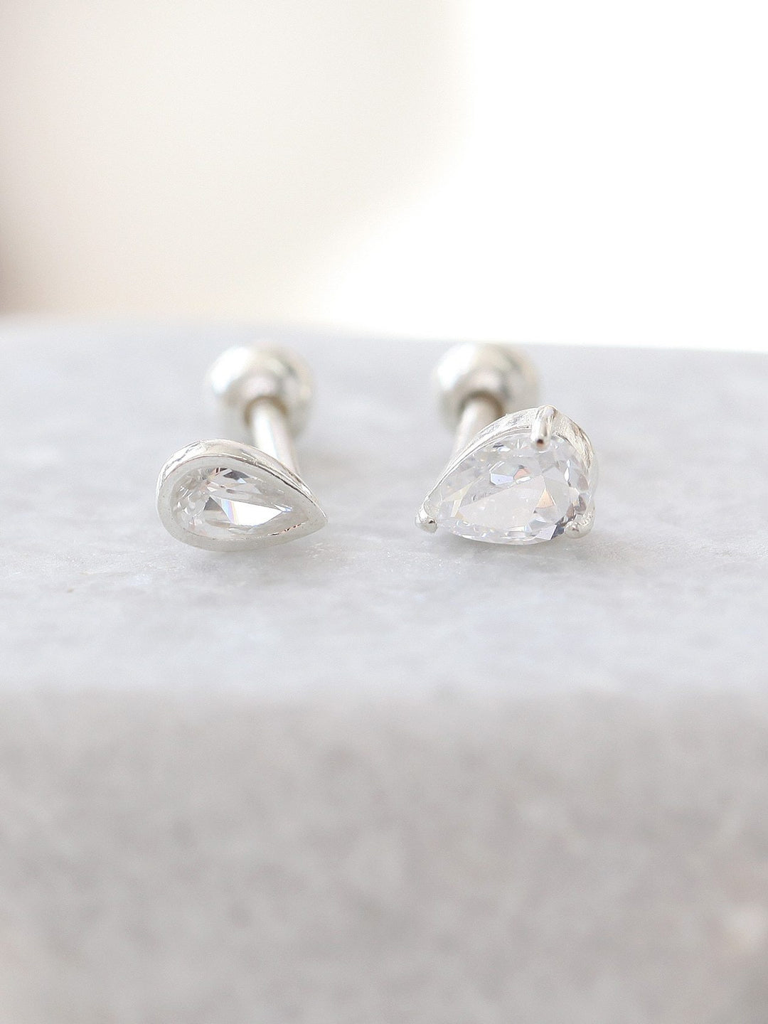 925 Silver Tear Drop Cubic cartilage earring 16g