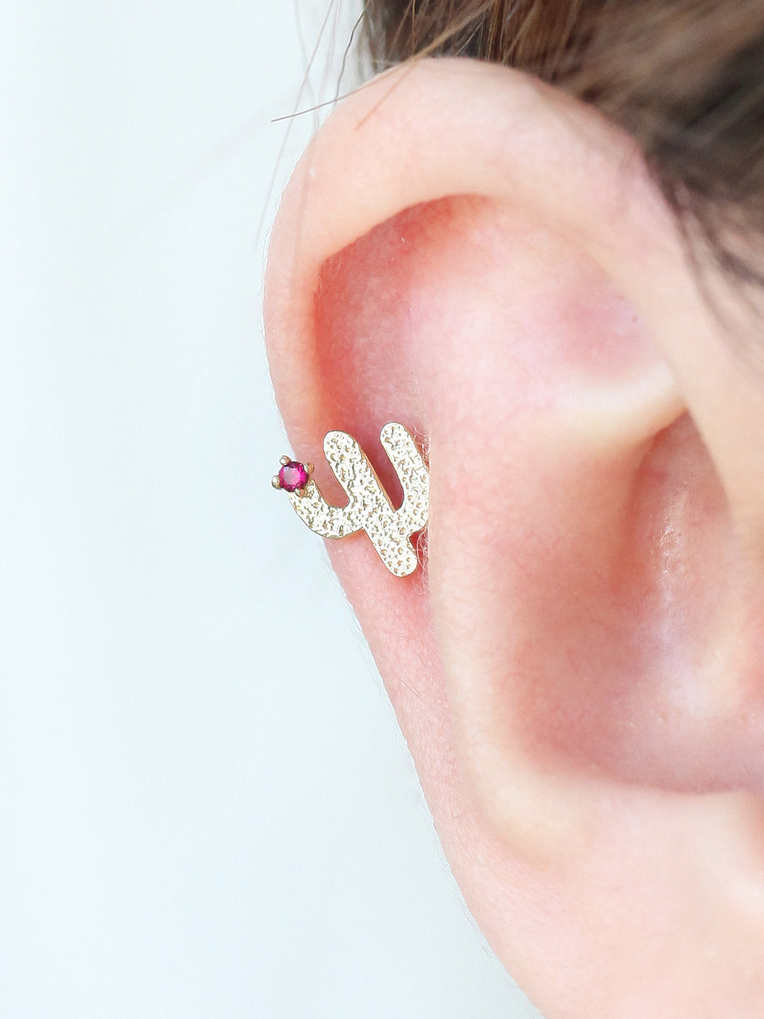 14K Gold Cactus Cartilage Earring 18g16g