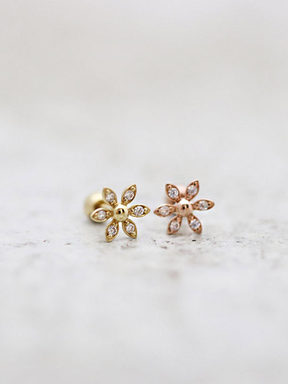 14K Gold Daisy Cartilage Earring 18G16G