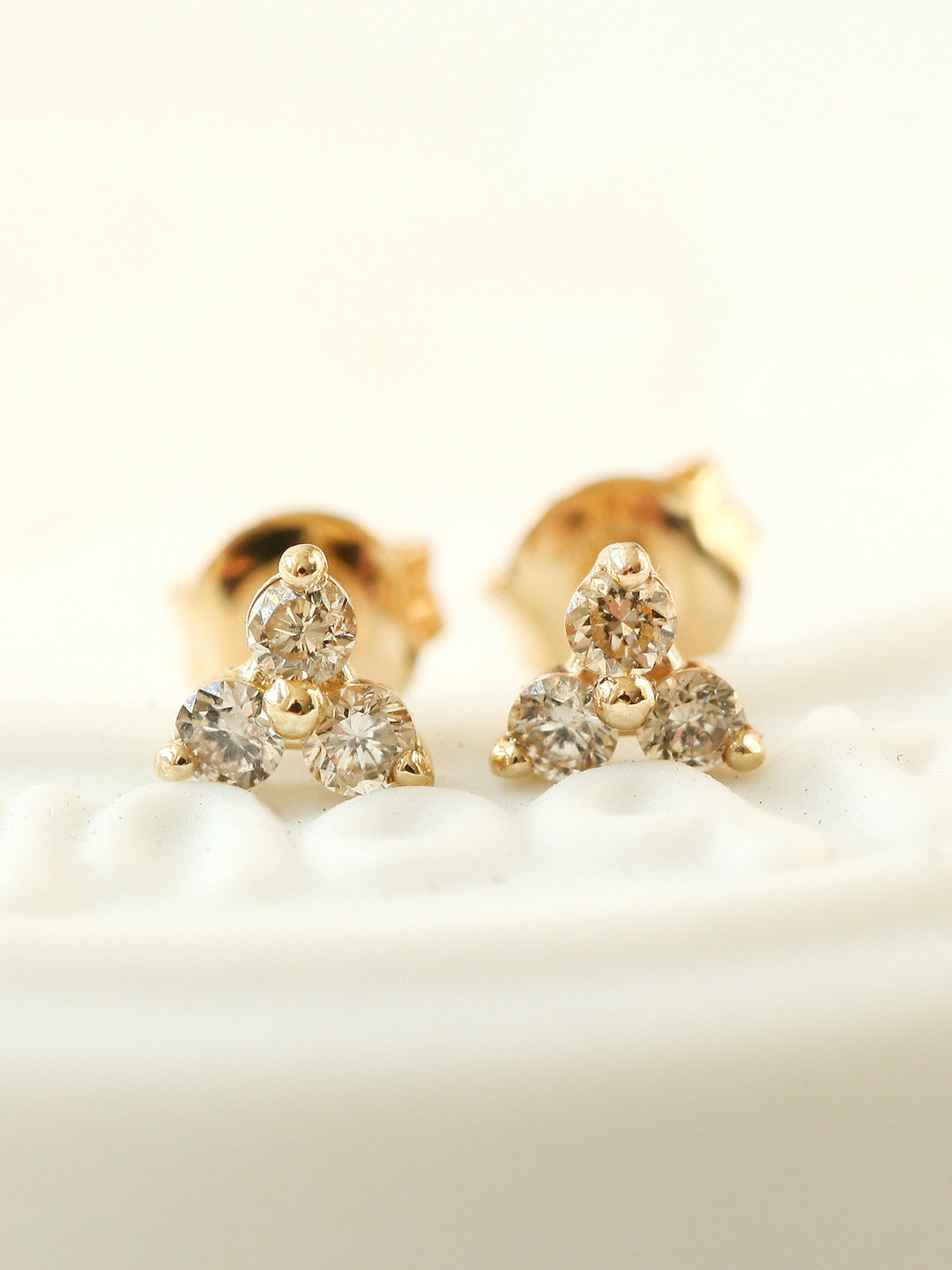 14K Gold Triangle Cognac Diamond Earring