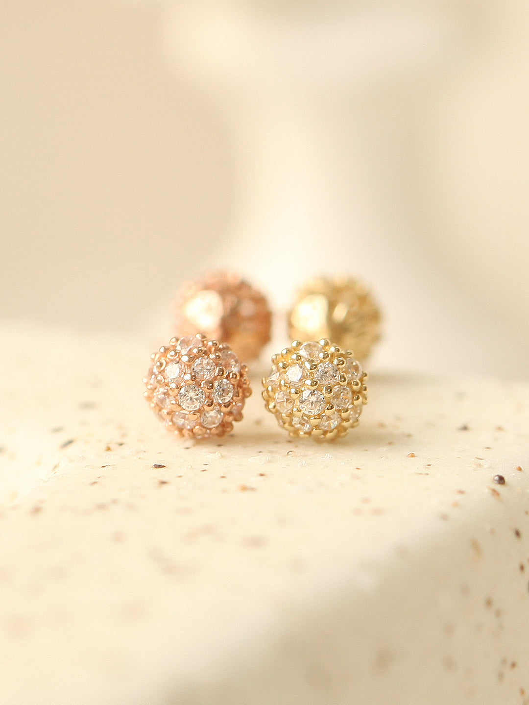 14K Gold Double Cubic Ball Cartilage Earring 18G