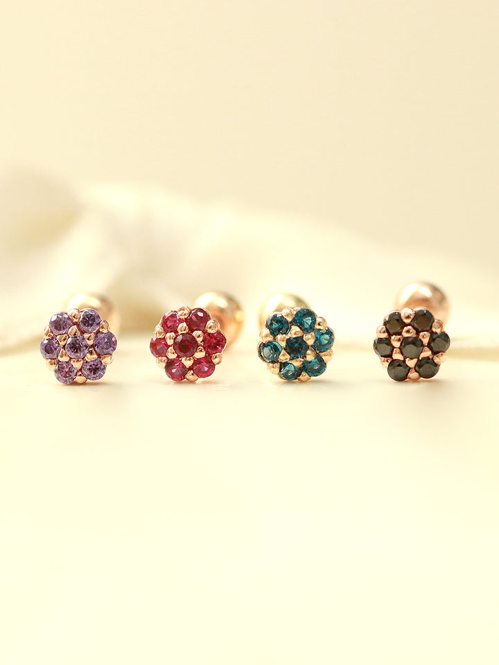 14K Gold Mini Colorful Flower Cartilage Earring 20G