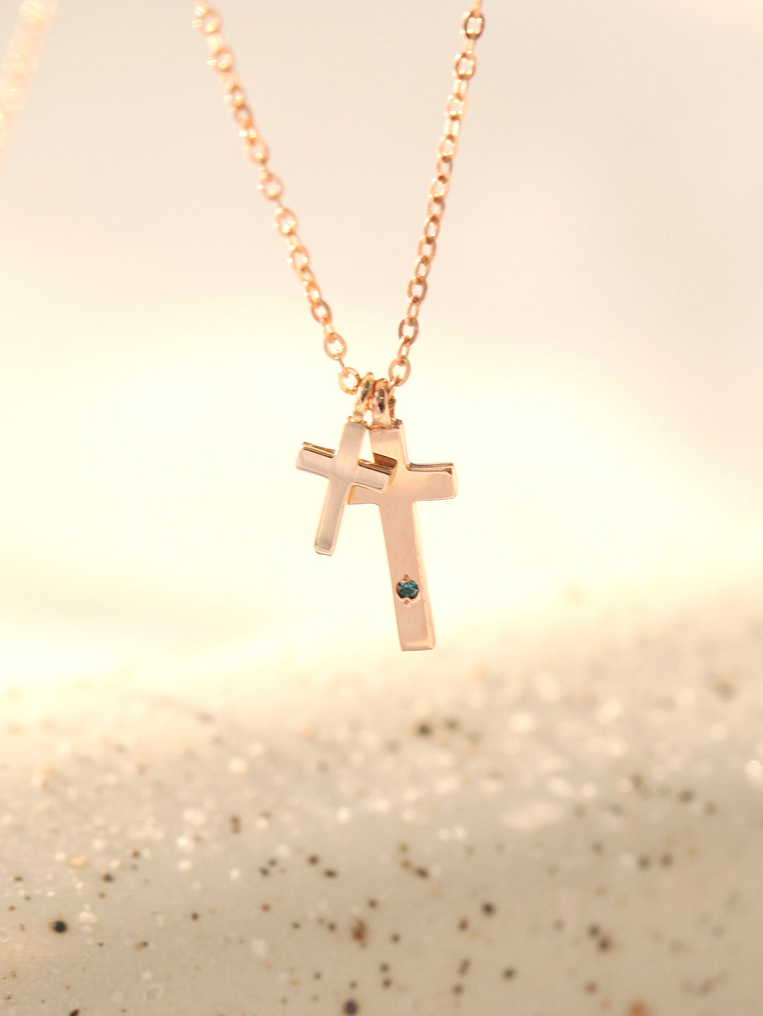 14K 18K Gold Double Cross Necklace