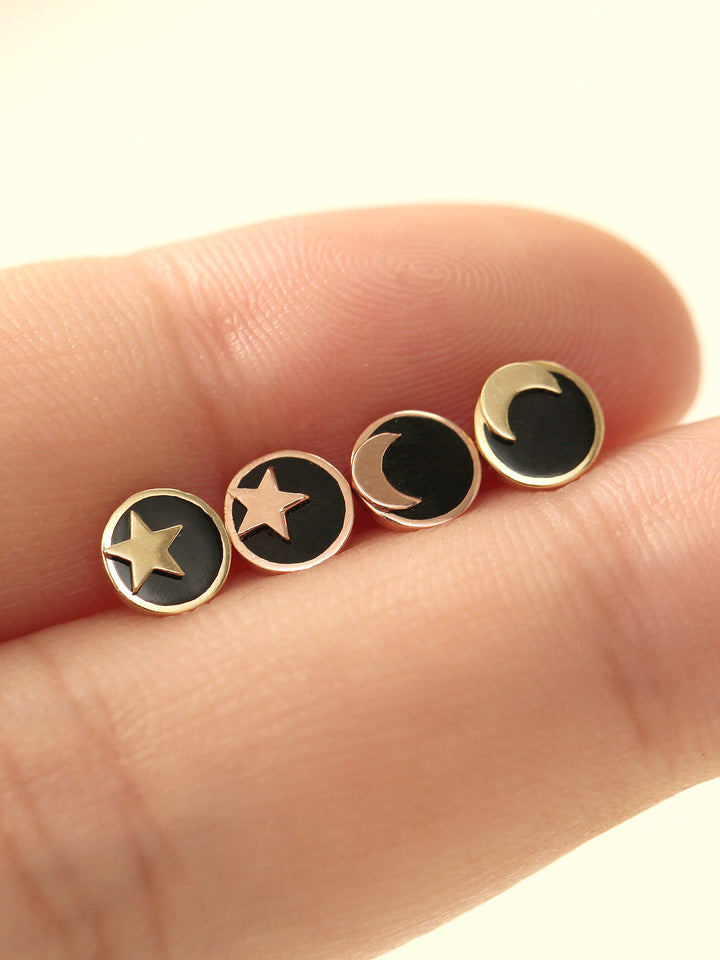 14K gold Black Star Moon cartilage earring 20g