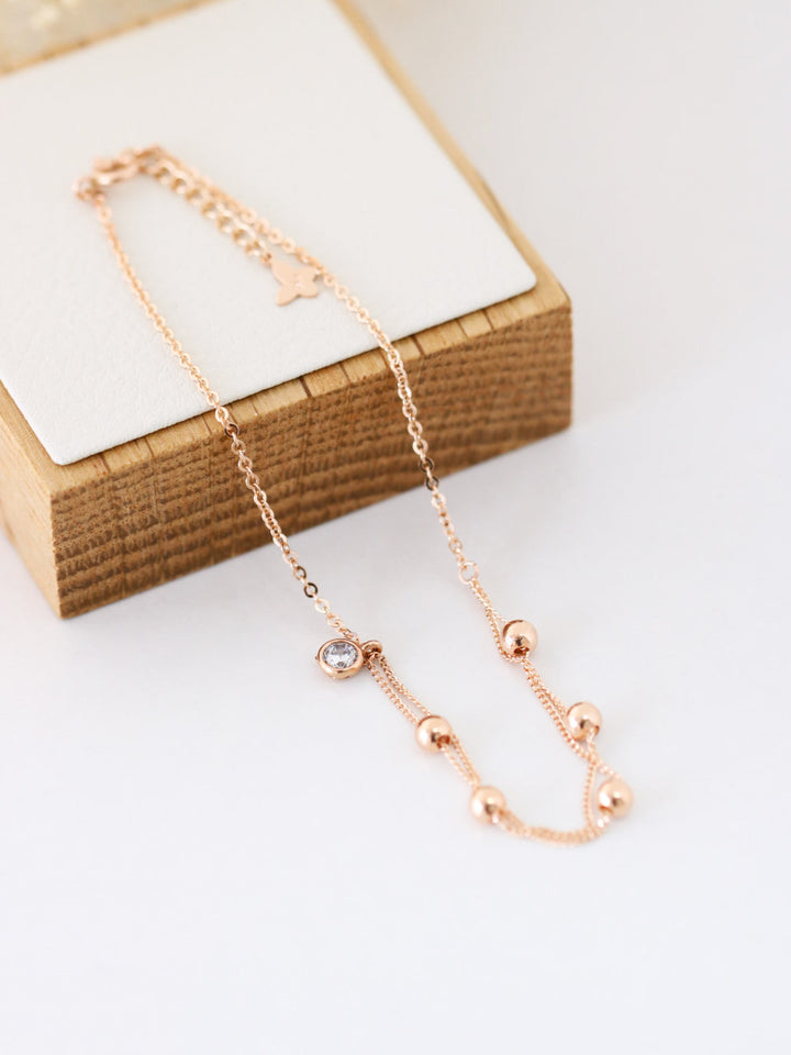 14K Gold Layered Ball Cubic Anklet