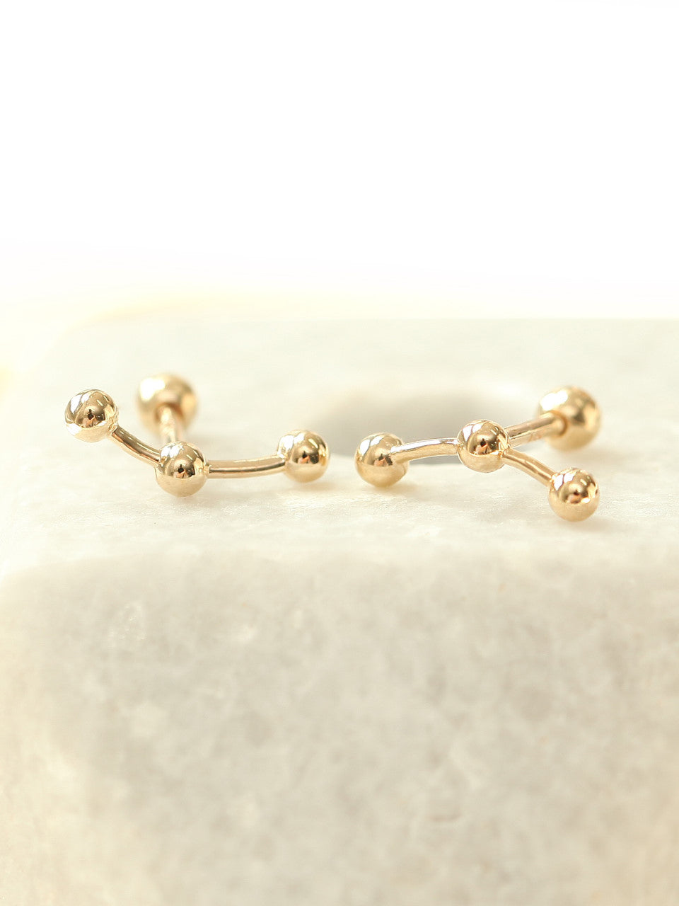 14K gold Triple Ball cartilage earring 18g16g