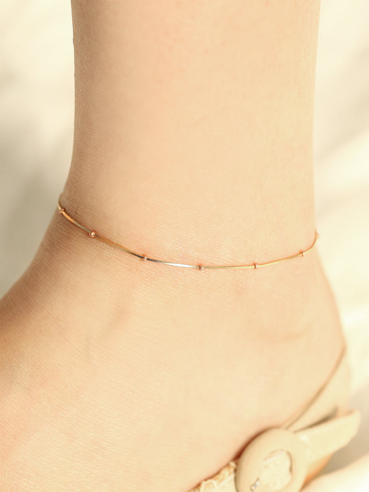 14K Gold One Line Mini Ball Snake Anklet Bracelet