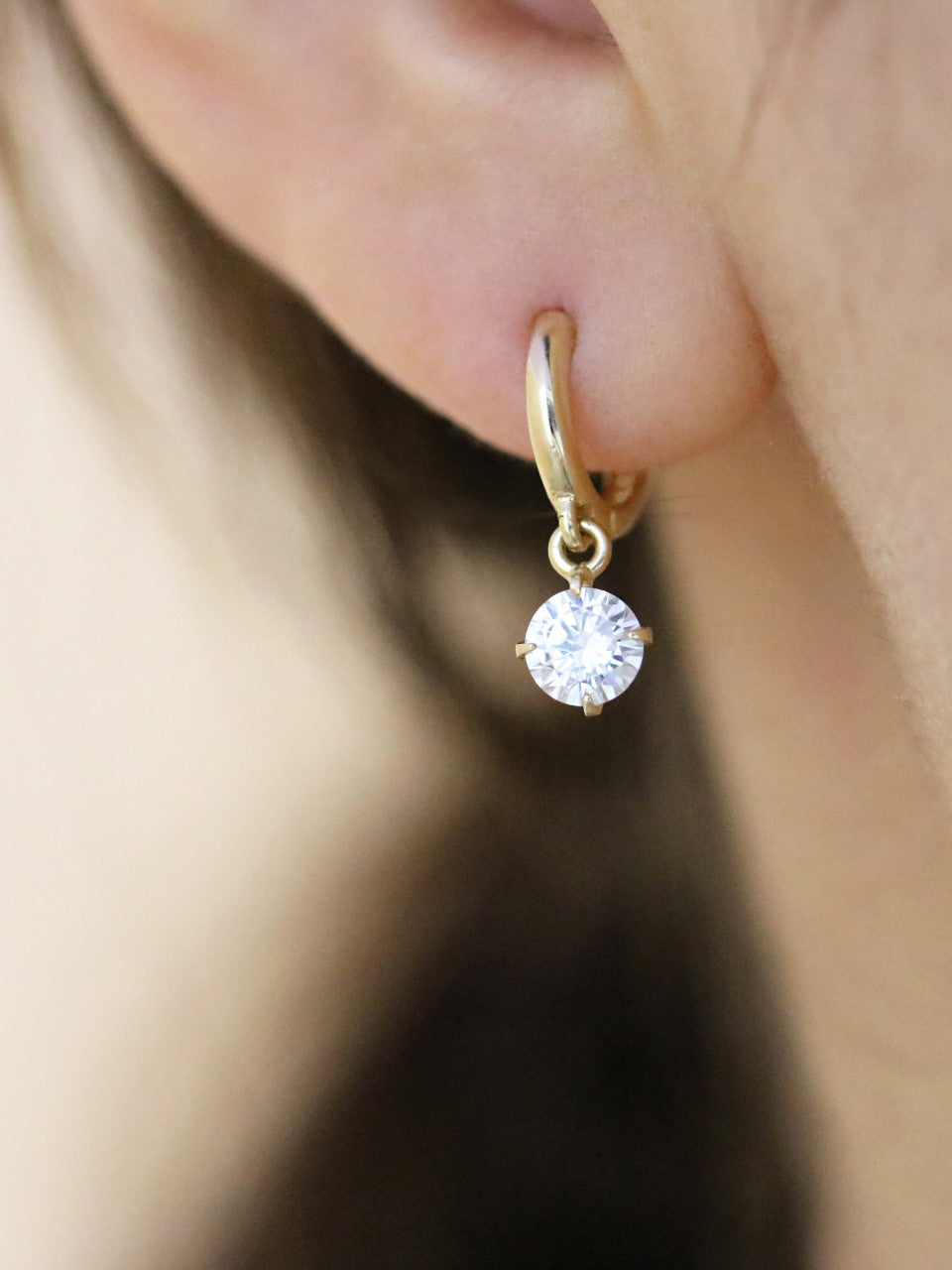 14K Gold Cubic Hoop Earring