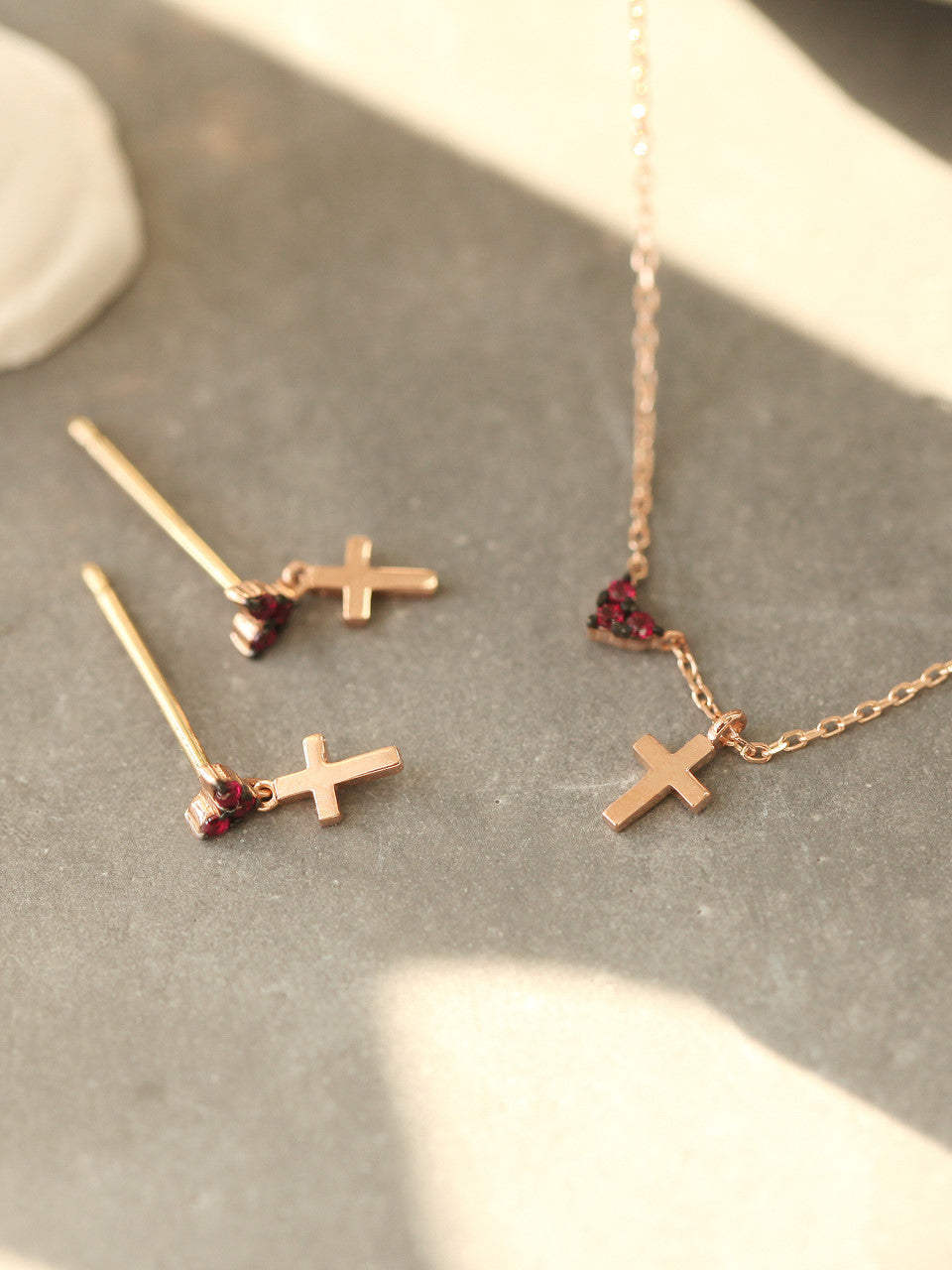 14K Gold Heart Cross Drop Earring