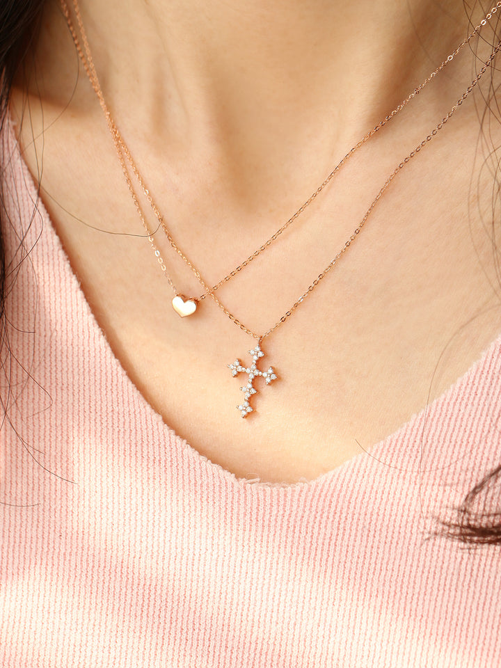 14K 18K Gold Crystal Cross Necklace