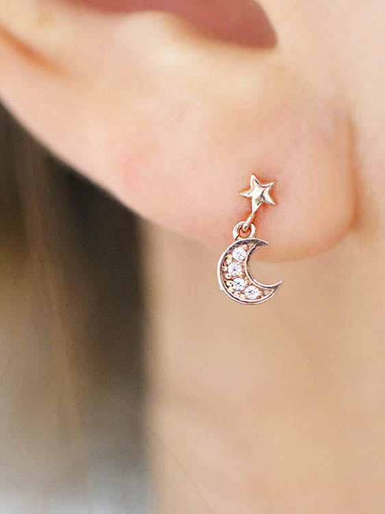 14K Gold Dangle Moon Cartilage Earring 18G16G