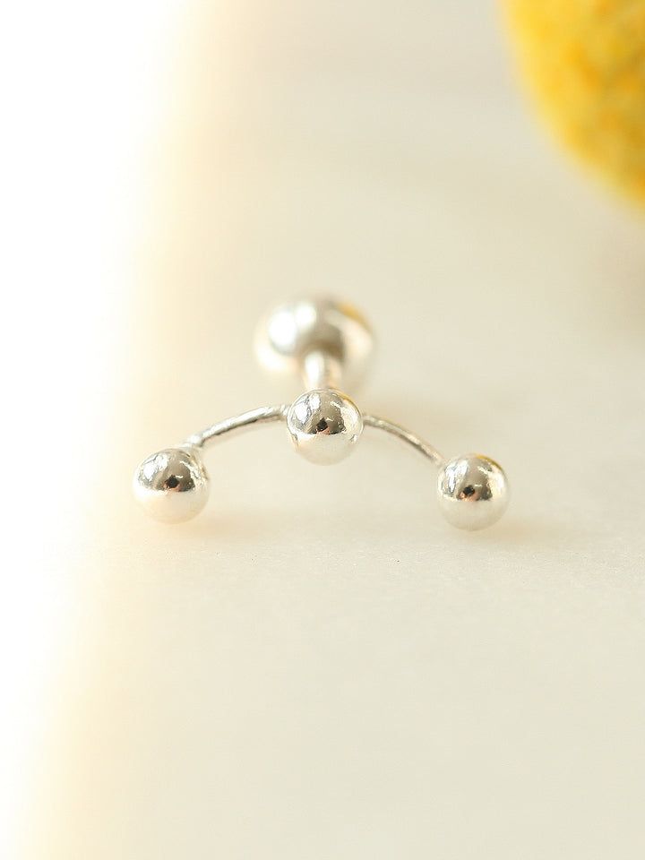 925 Silver triple Ball cartilage earring 16g