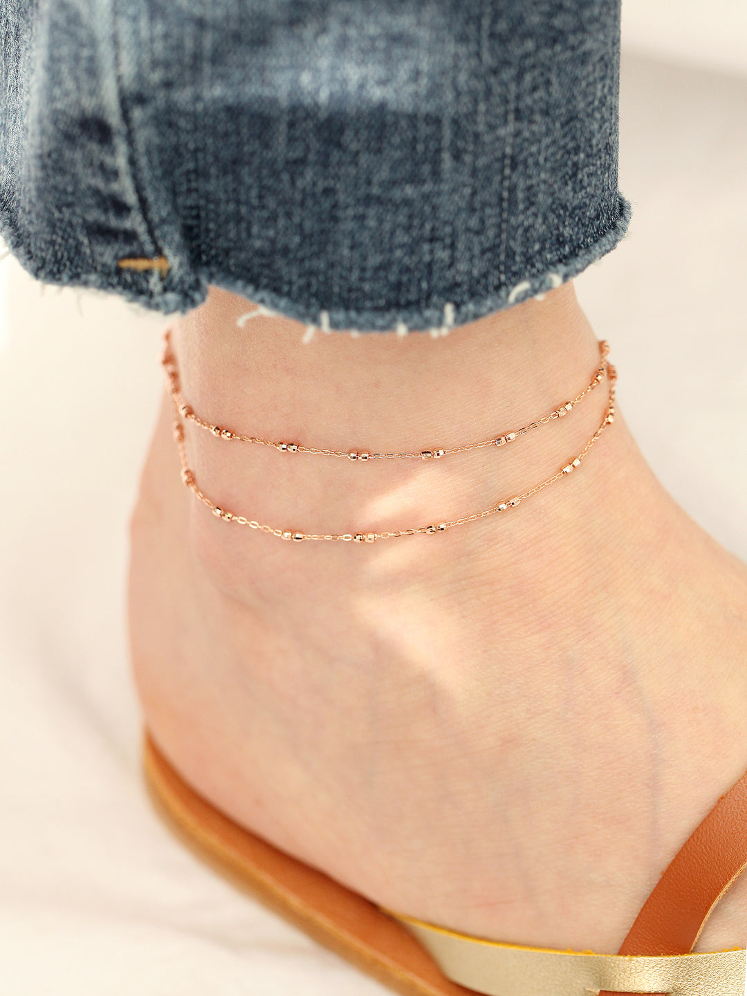 14K 18K Gold Cutting Ball Chain Anklet