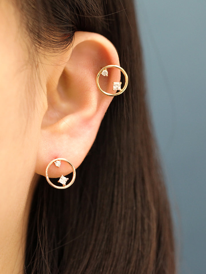 14K Gold Circle Point Cubic Cartilage Earring 20G18G