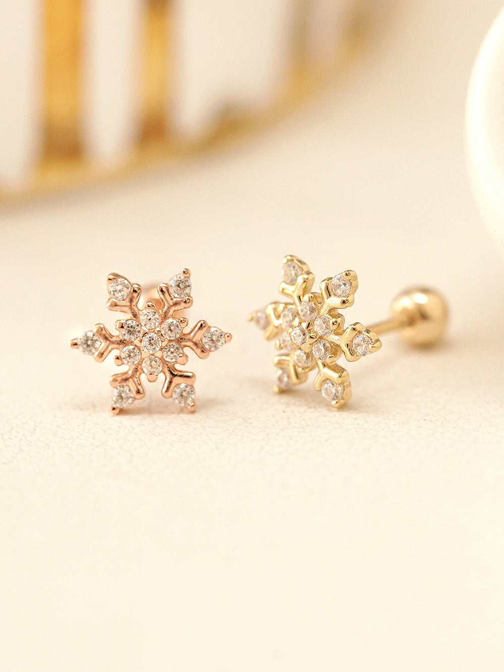 14K Gold Snowflake Cartilage Earring 20G