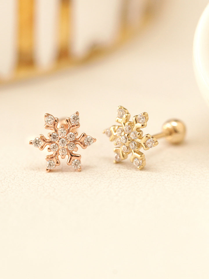 14K Gold Snowflake Cartilage Earring 20G