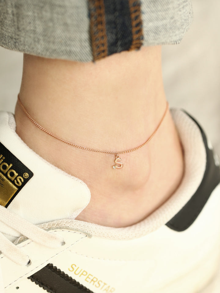 14K 18K Gold Initial Cubic anklet Bracelet