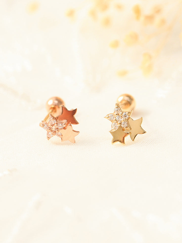 14K gold Star Cubic cartilage earring 20g