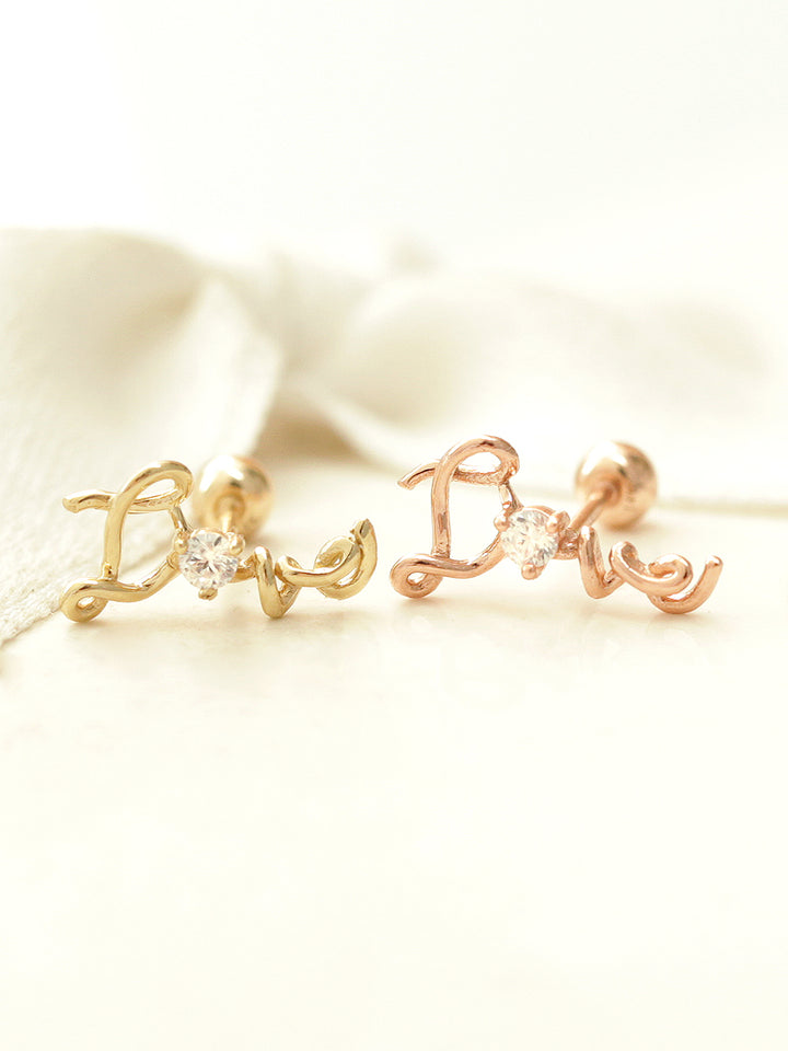 14K gold Cubic Love cartilage earring 20g