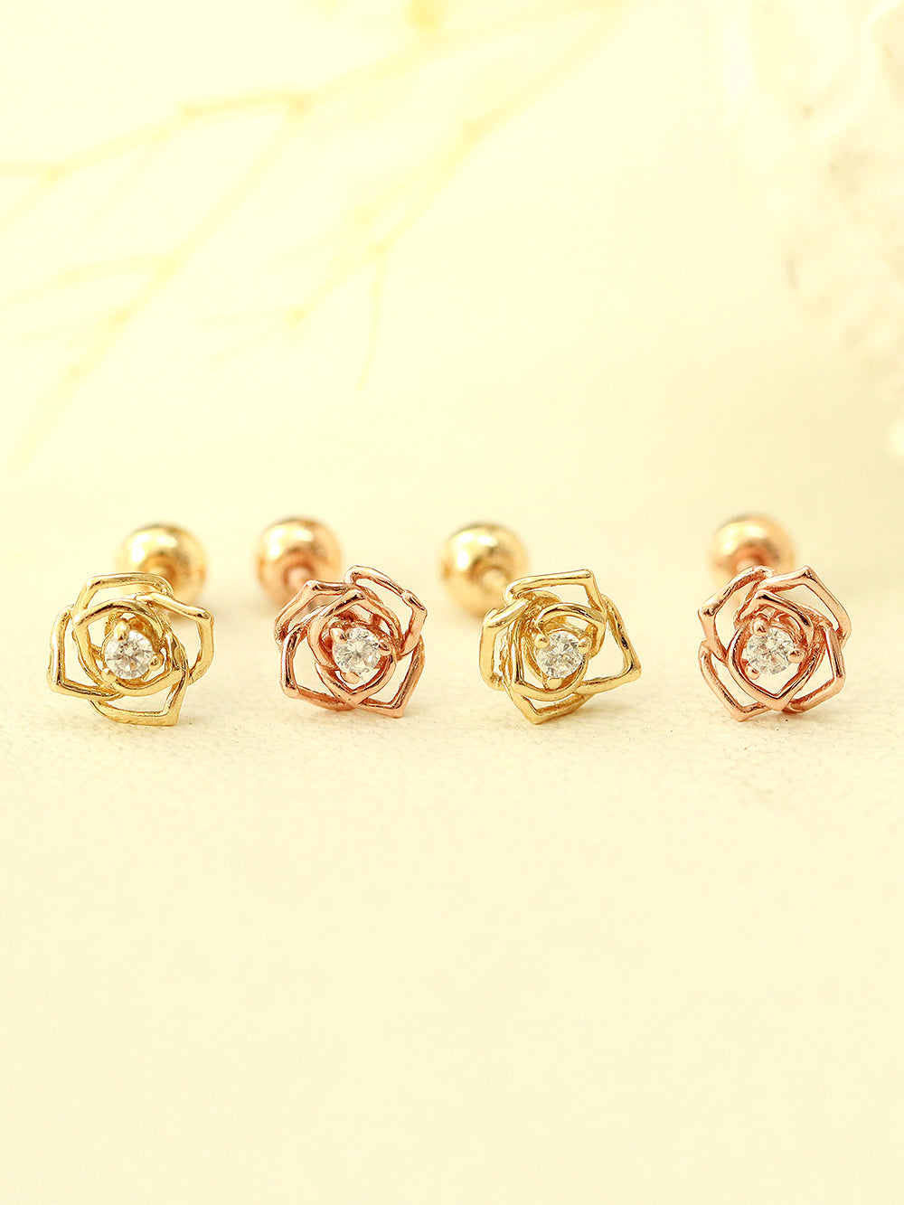 14K Gold Mini Cubic Rose Cartilage Earring 20G