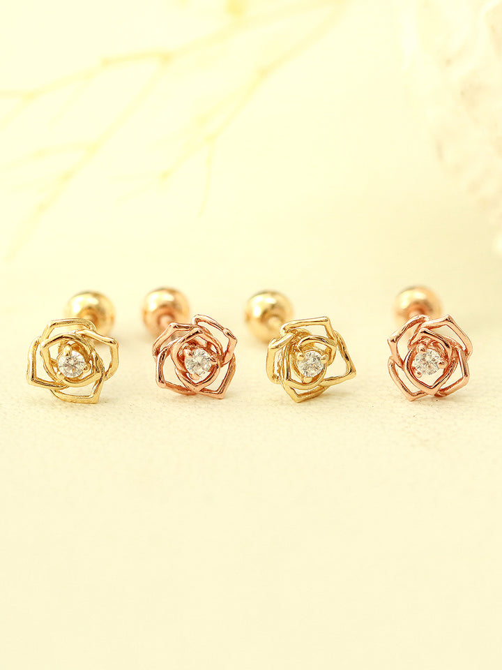 14K Gold Mini Cubic Rose Cartilage Earring 20G